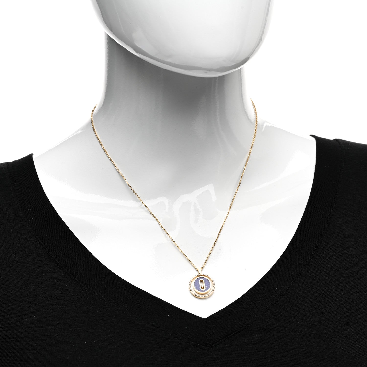 Messika 18K Yellow Gold Diamond Lapis Lazuli PM Lucky Move Pendant Necklace 2 of 5