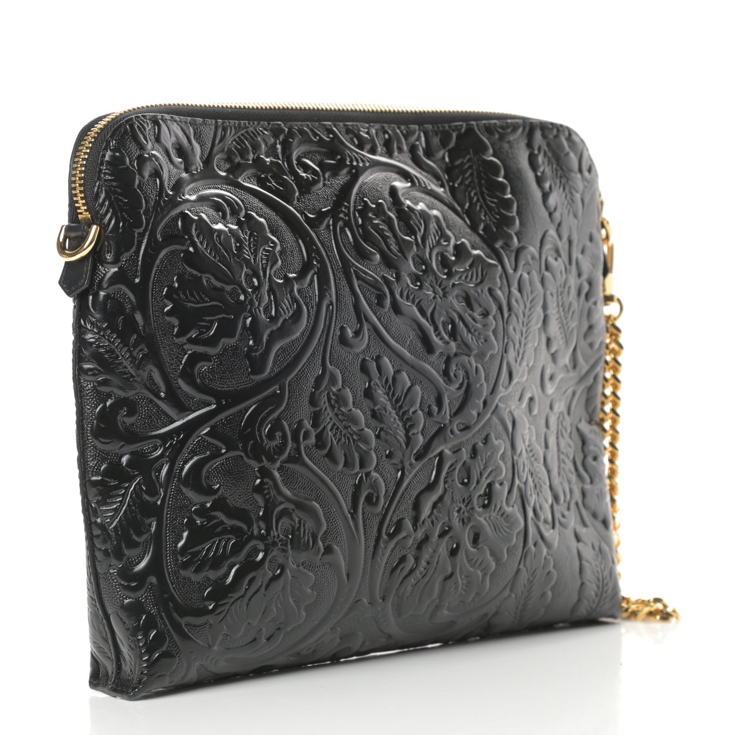 Grained Calfskin Embossed Palazzo Medusa Chain Pouch Black