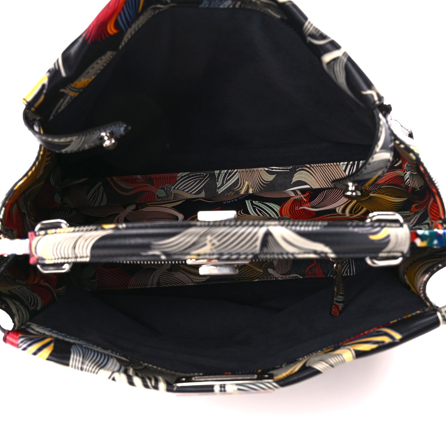Fendi Calfskin Orchid Large Peekaboo Iconic Satchel Black Multicolor 5 of 10