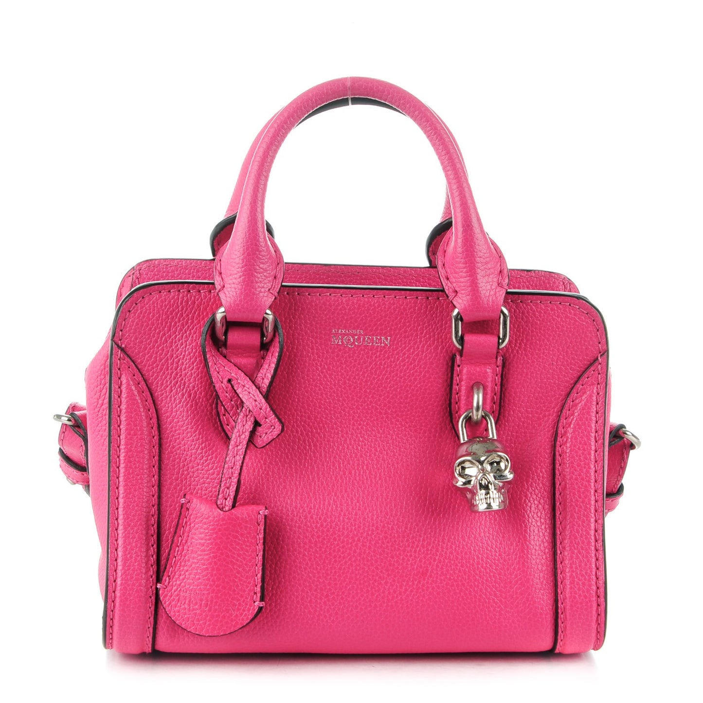 Grainy Calfskin Mini Padlock Zip Satchel Pink