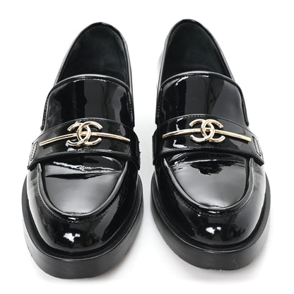 Chanel Patent Calfskin Metal CC Mocassin Loafers 38.5 Black 3 of 9