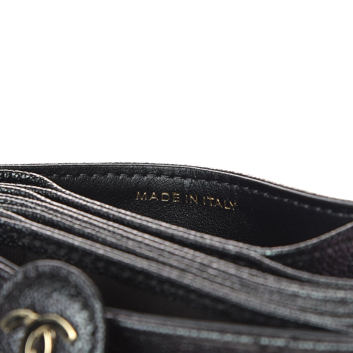 Iridescent Caviar Quilted Gusseted Card Holder Black