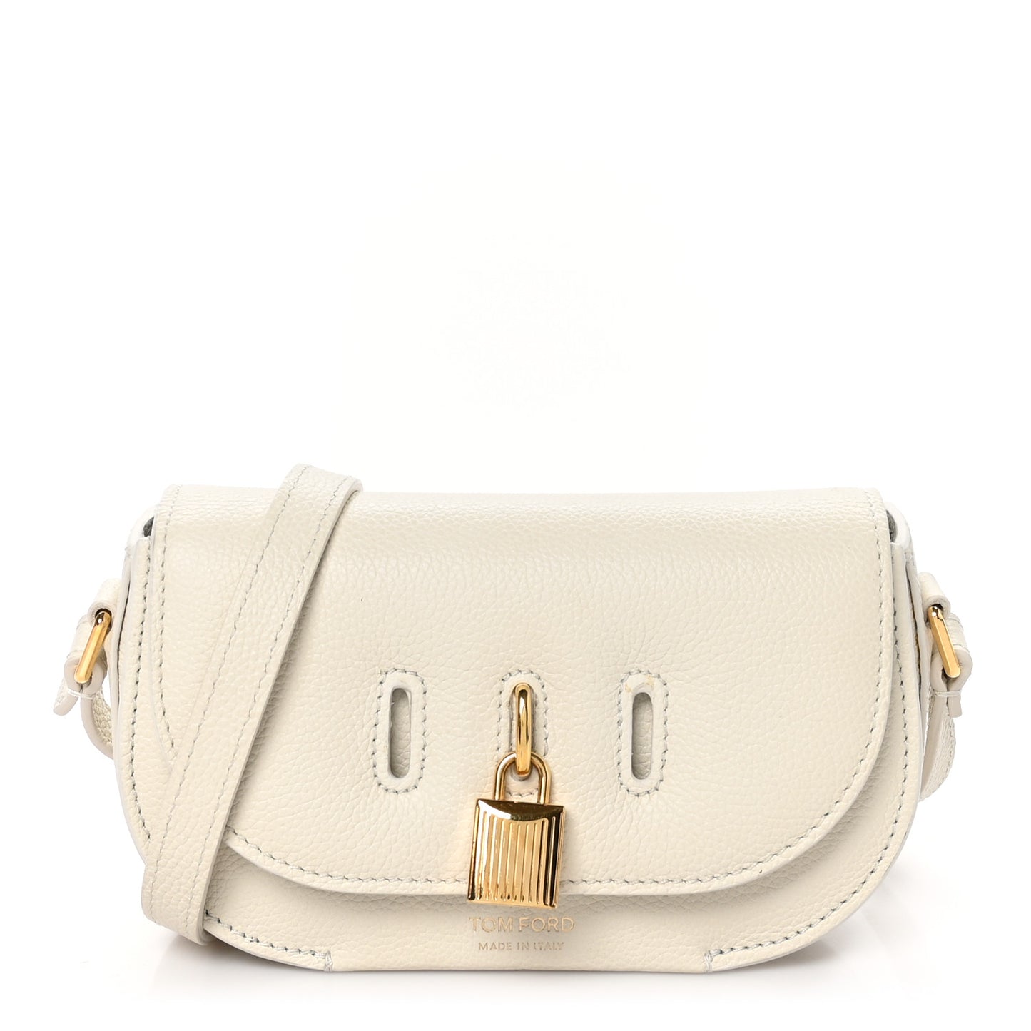 Grained Calfskin Padlock Crossbody Bag Chalk