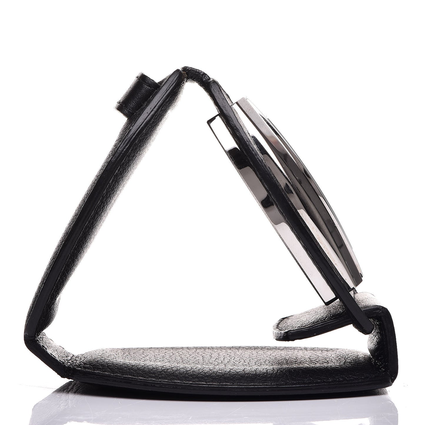 Stainless Steel Calfskin Roadster Quartz Travel Alarm Clock Black