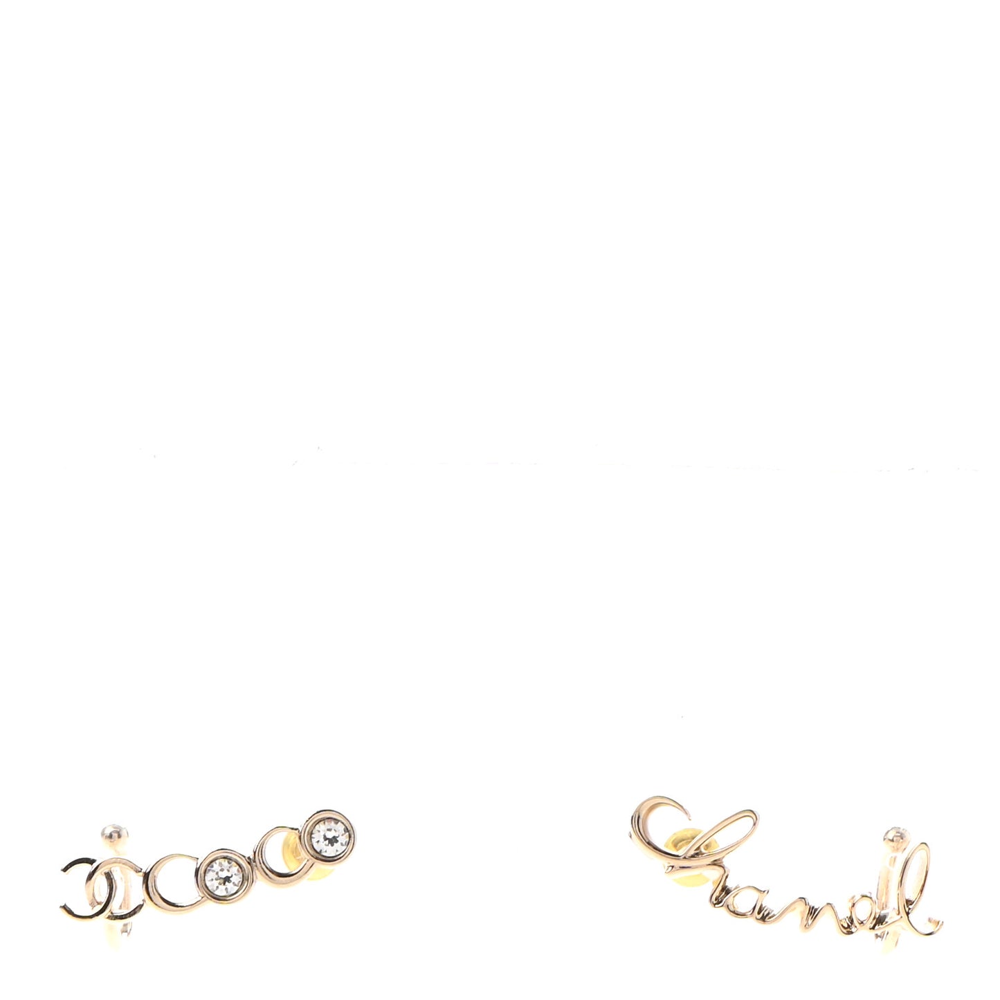 Metal Crystal Coco Script CC Climber Earrings Gold
