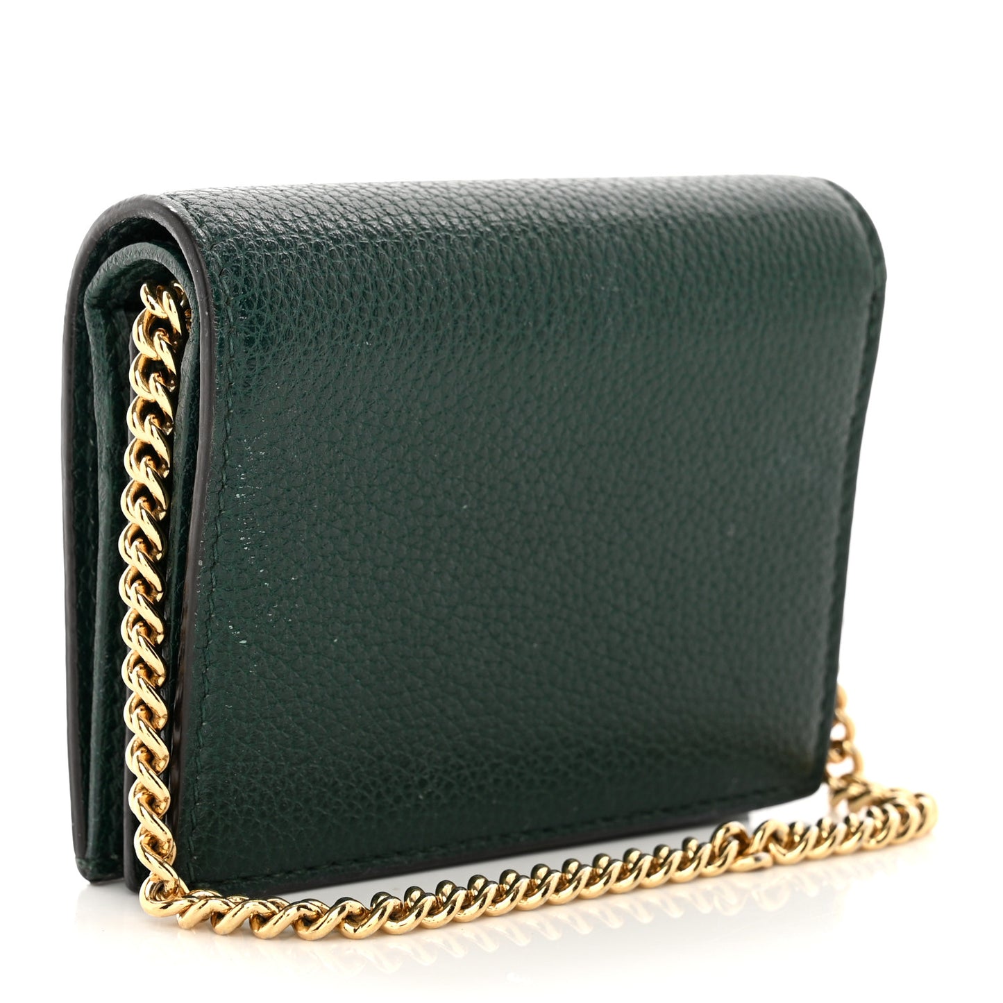 Grainy Calfskin Zumi Chain Card Case Wallet Vintage Green