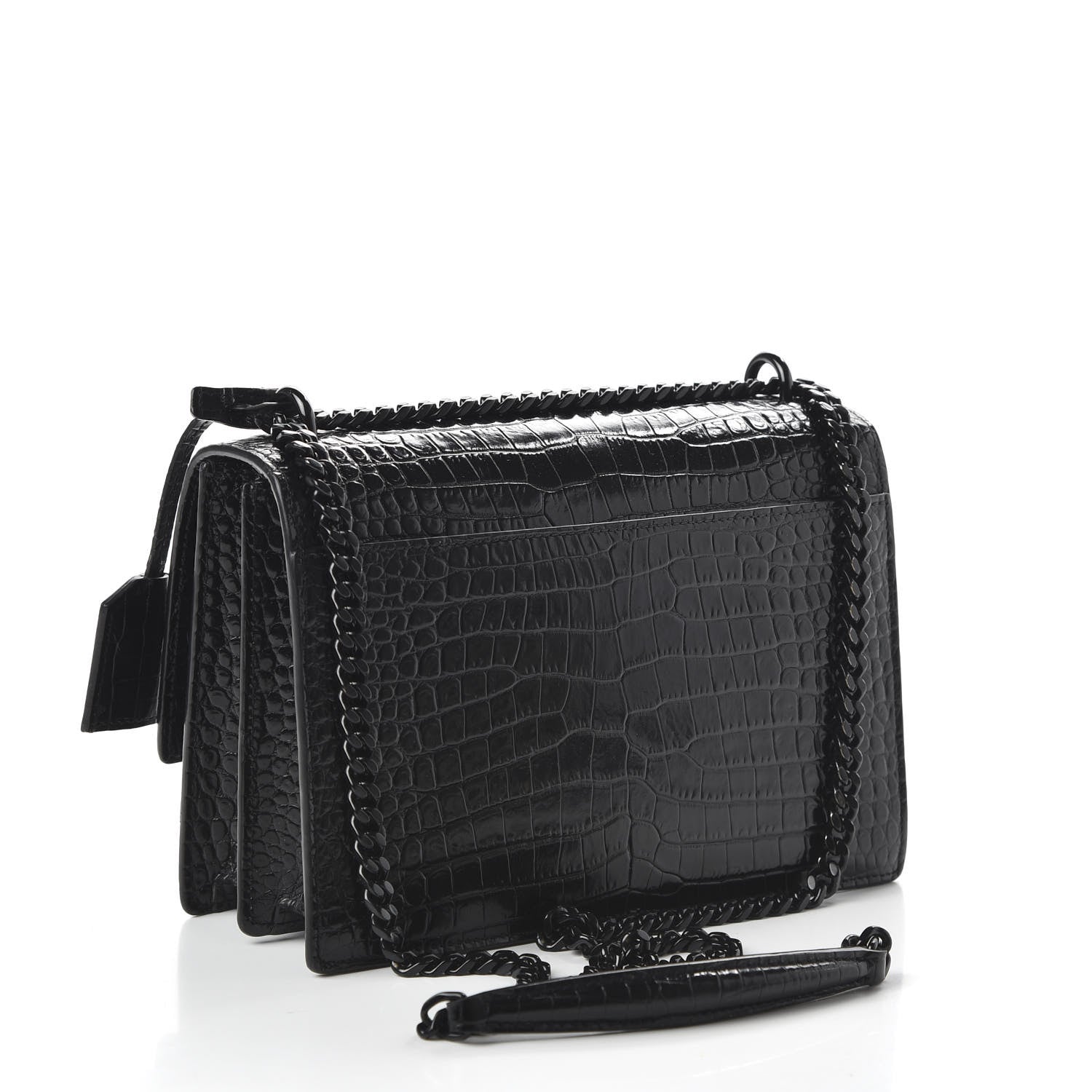 Saint Laurent Calfskin Crocodile Embossed Medium Monochrome Monogram Sunset Black 3 of 9