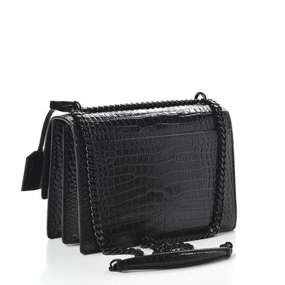 Saint Laurent Calfskin Crocodile Embossed Medium Monochrome Monogram Sunset Black 3 of 9