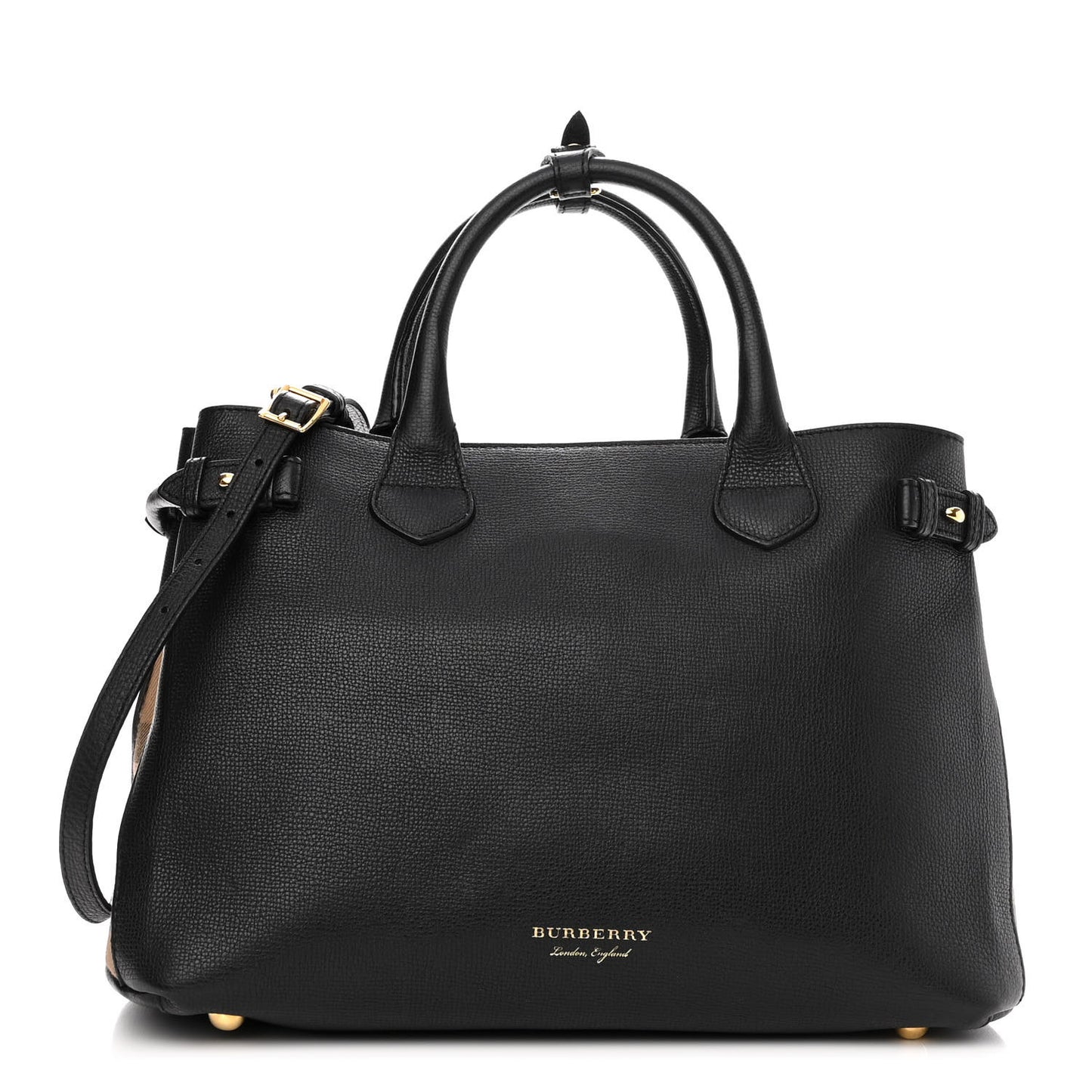 Grainy Calfskin House Check Medium Banner Tote Black