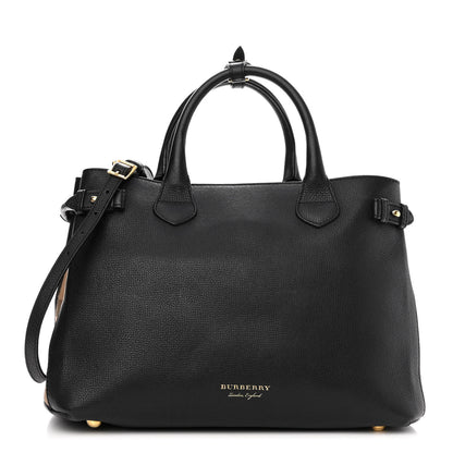 Burberry Grainy Calfskin House Check Medium Banner Tote Black 1 of 13