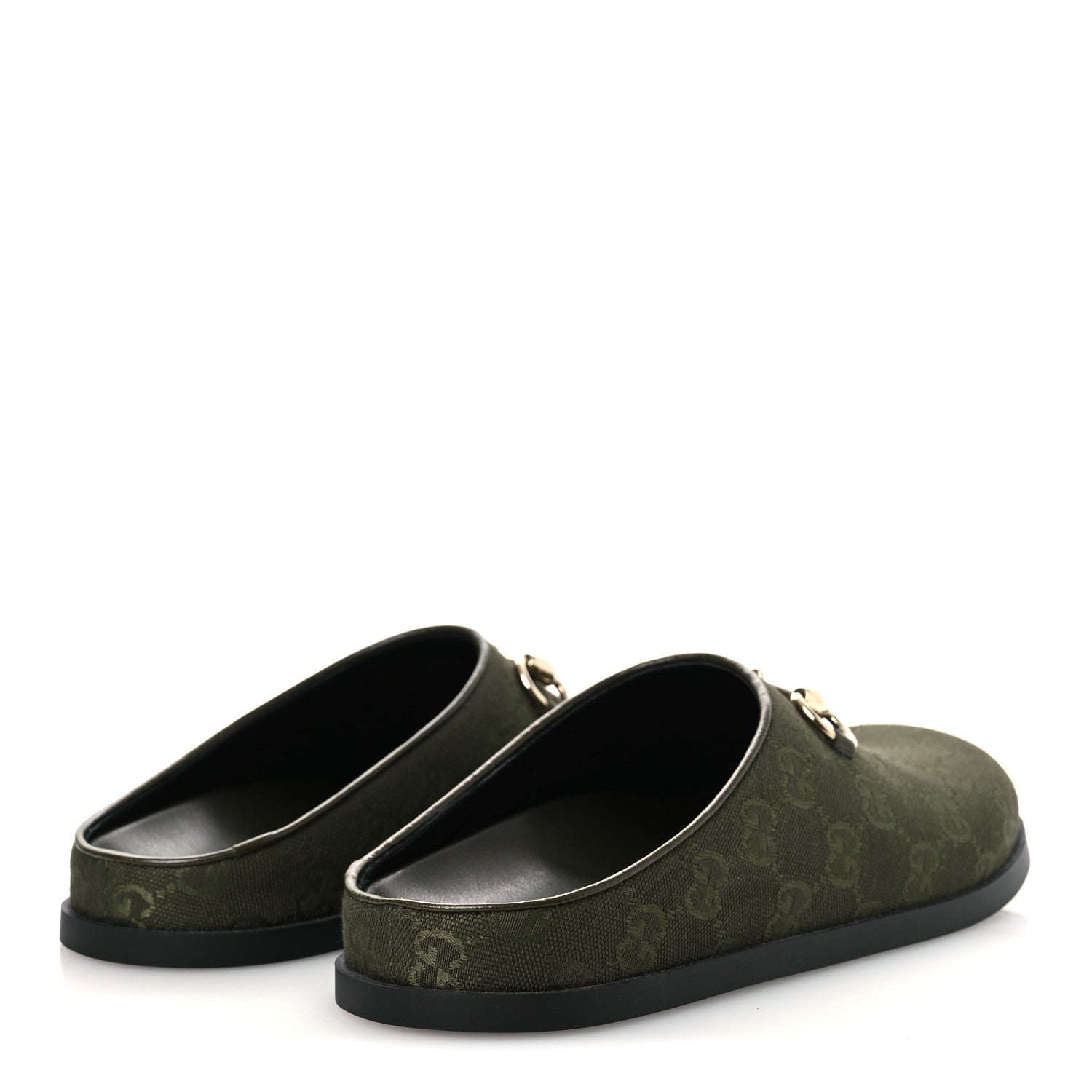 Gucci New Canvas Monogram GG Granada Kid Womens Horsebit Mules 38 Green 5 of 11