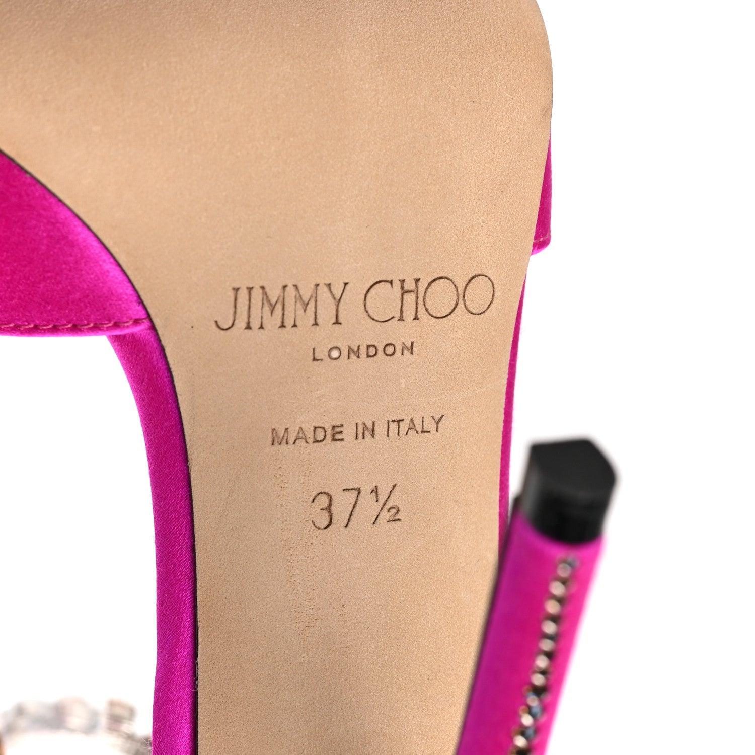 Jimmy Choo Satin Crystal Saeda 100 Sandals 37.5 Fuchsia 6 of 7