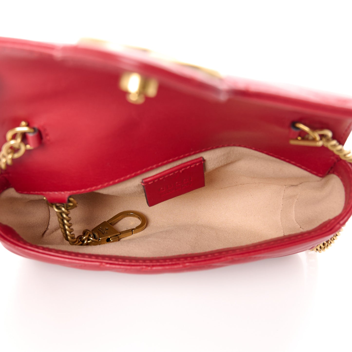Calfskin Matelasse Super Mini GG Marmont Shoulder Bag Hibiscus Red