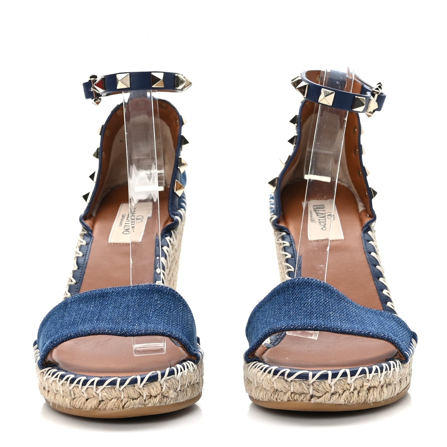 Denim Rockstud Ankle Strap Espadrille 15/105mm Wedge Sandals 37 Light Denim