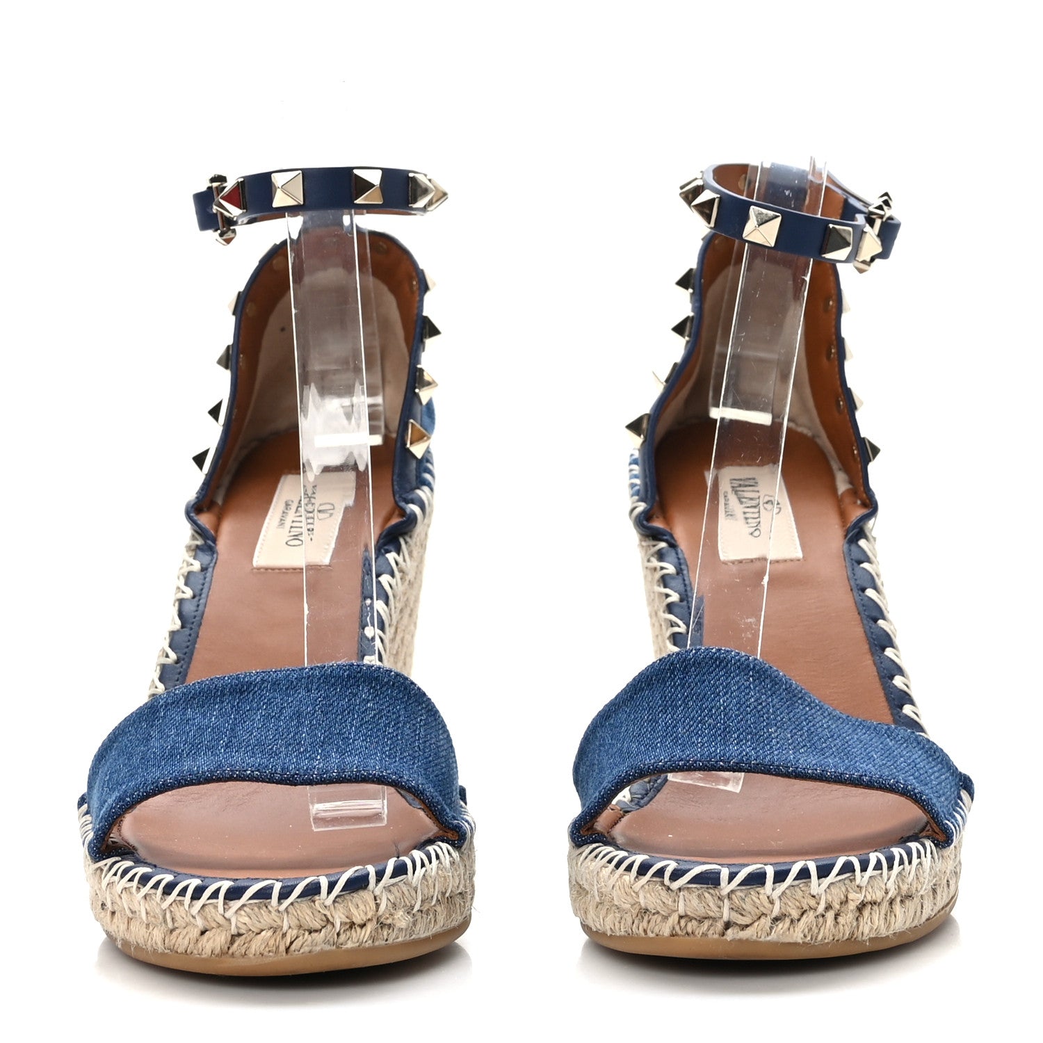 Valentino Garavani Denim Rockstud Ankle Strap Espadrille 15/105mm Wedge Sandals 37 Light Denim 2 of 7