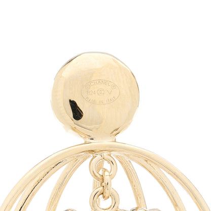 Chanel Pearl Crystal Birdcage Pin Brooch Light Gold 4 of 5