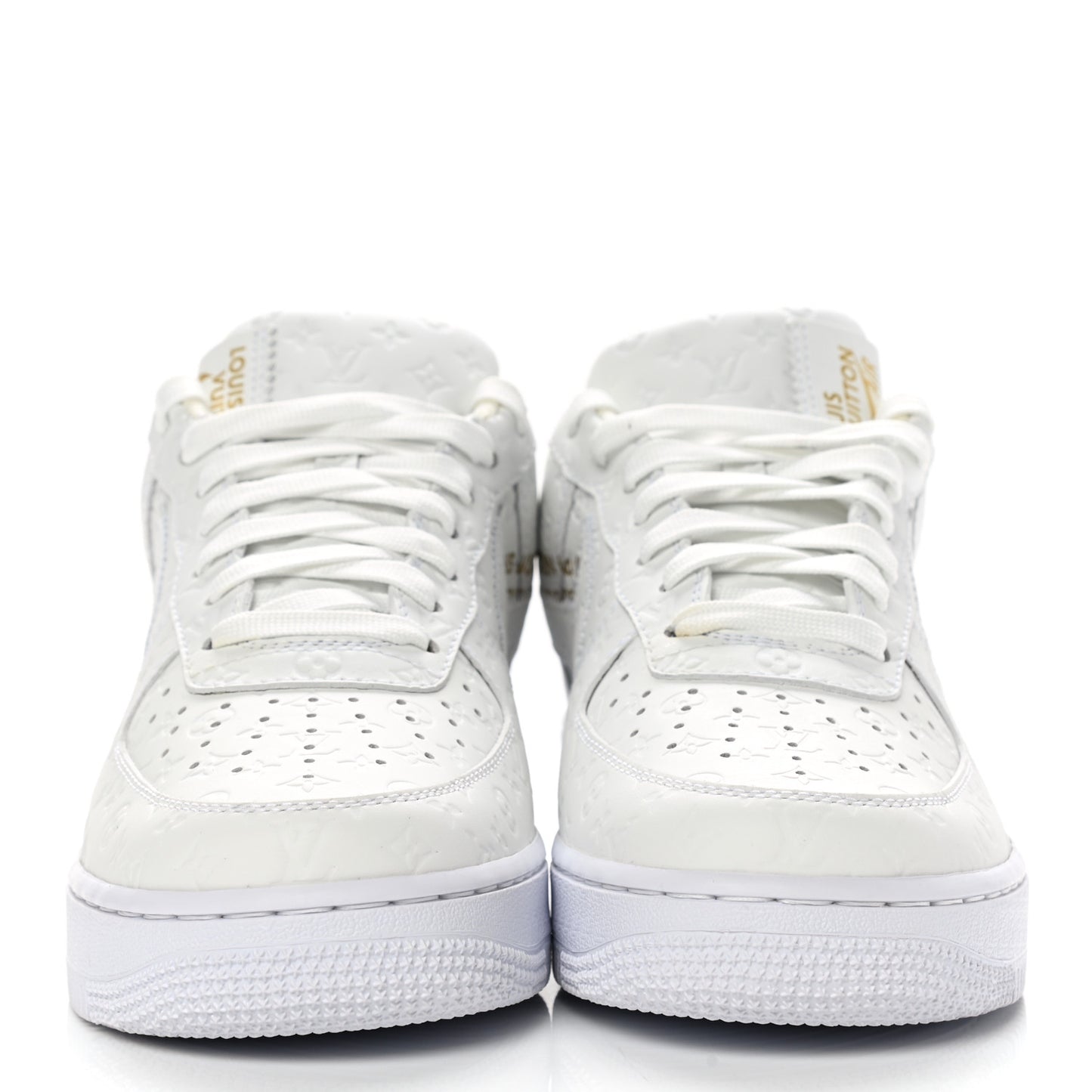 X NIKE AIR FORCE 1 Calfskin Monogram Mens Low Top Sneakers 7 White