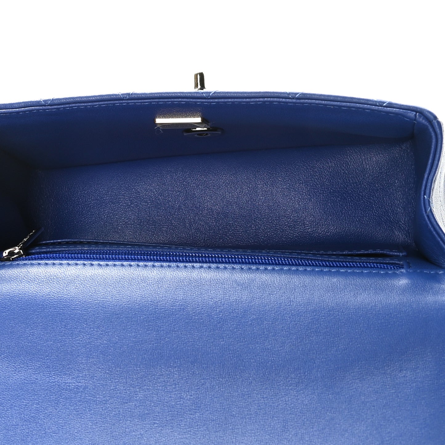Lambskin Quilted Mini Top Handle Rectangular Flap Dark Blue