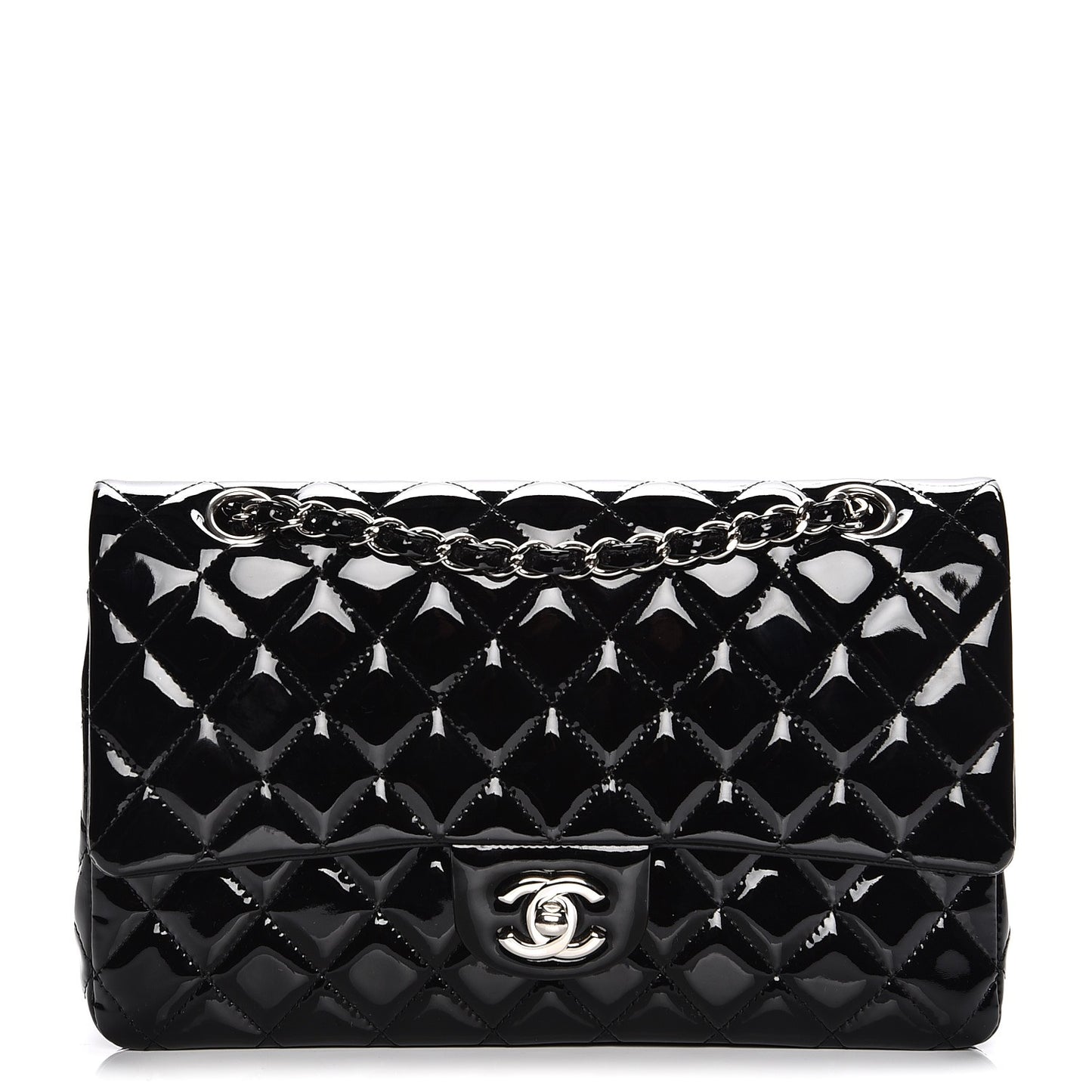Patent Quilted Medium Double Flap Black