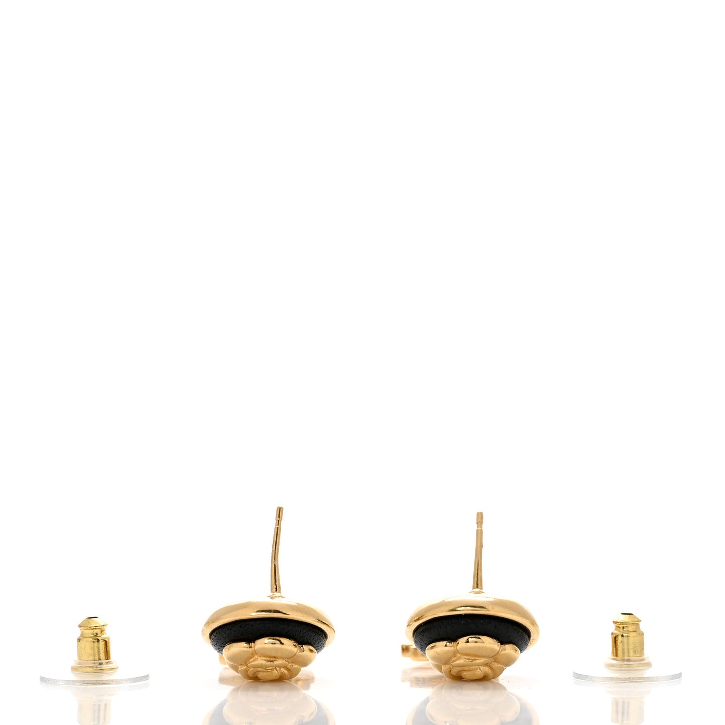 Metal Lambskin Camellia CC Drop Earrings Gold Black