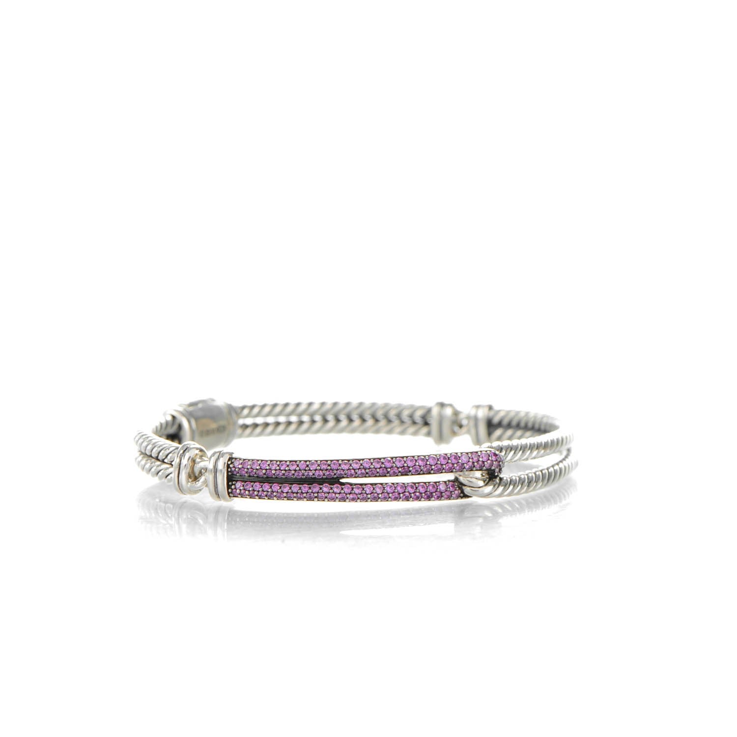 David Yurman Sterling Silver Pave Pink Sapphire 7mm Single Loop Labyrinth Bracelet 3 of 6