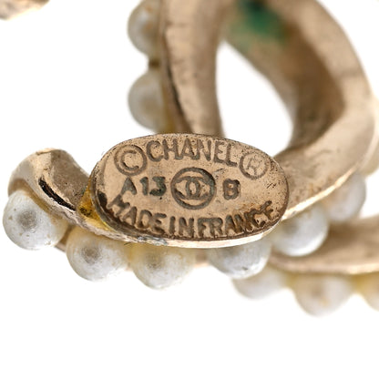Chanel Pearl Twisted CC Earrings Light Gold White 4 of 7