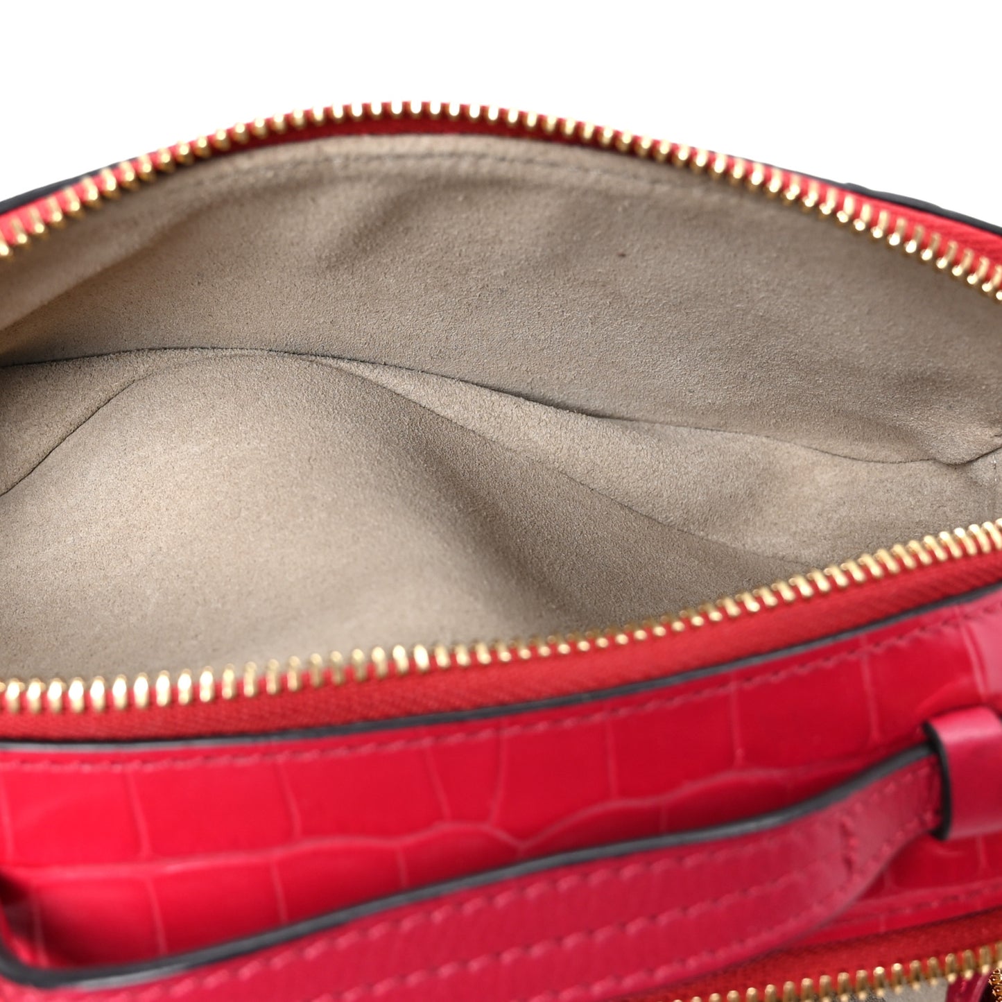 Calfskin Crocodile Embossed Mini C Vanity Bag Red