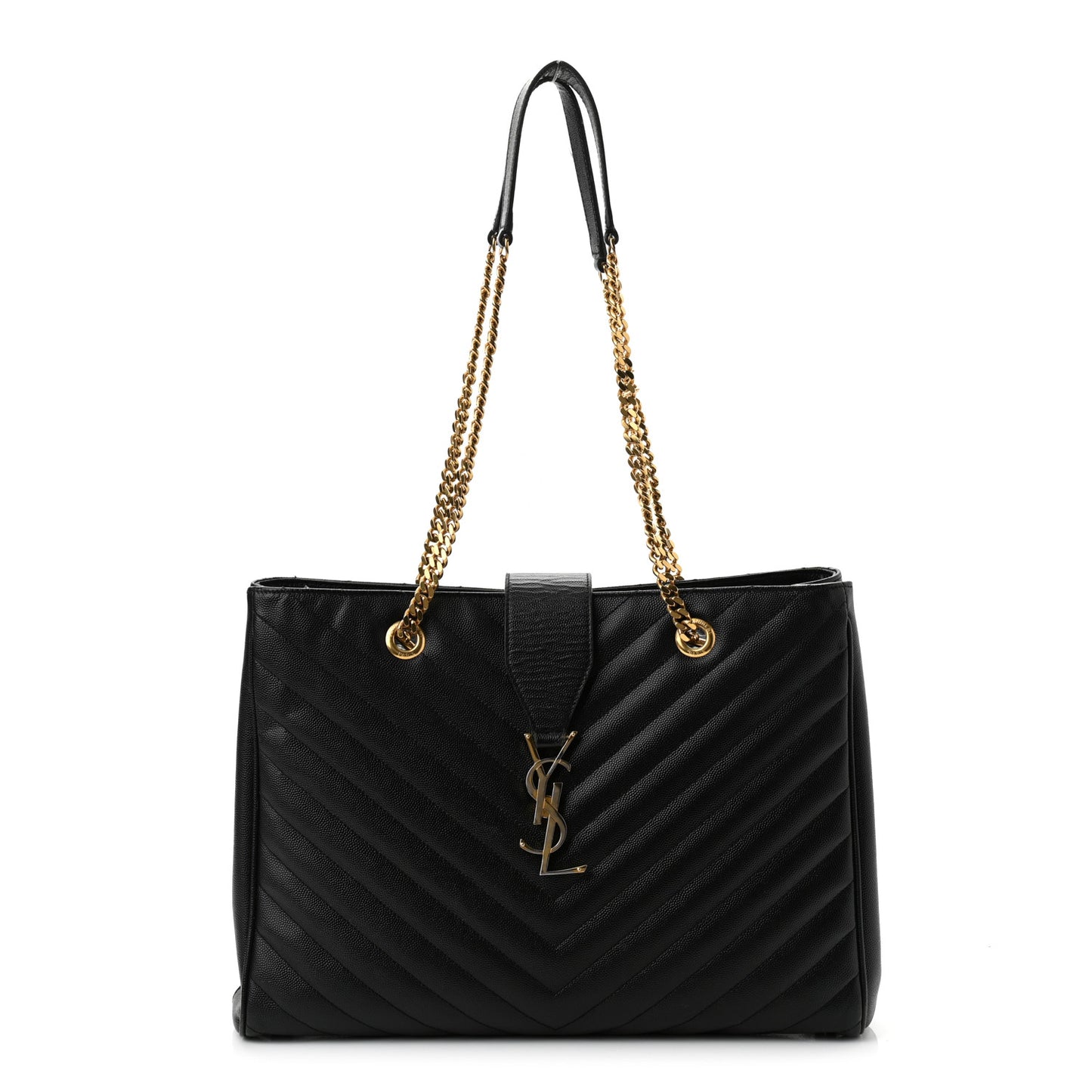 Grain De Poudre Matelasse Chevron Monogram Shopping Bag Black