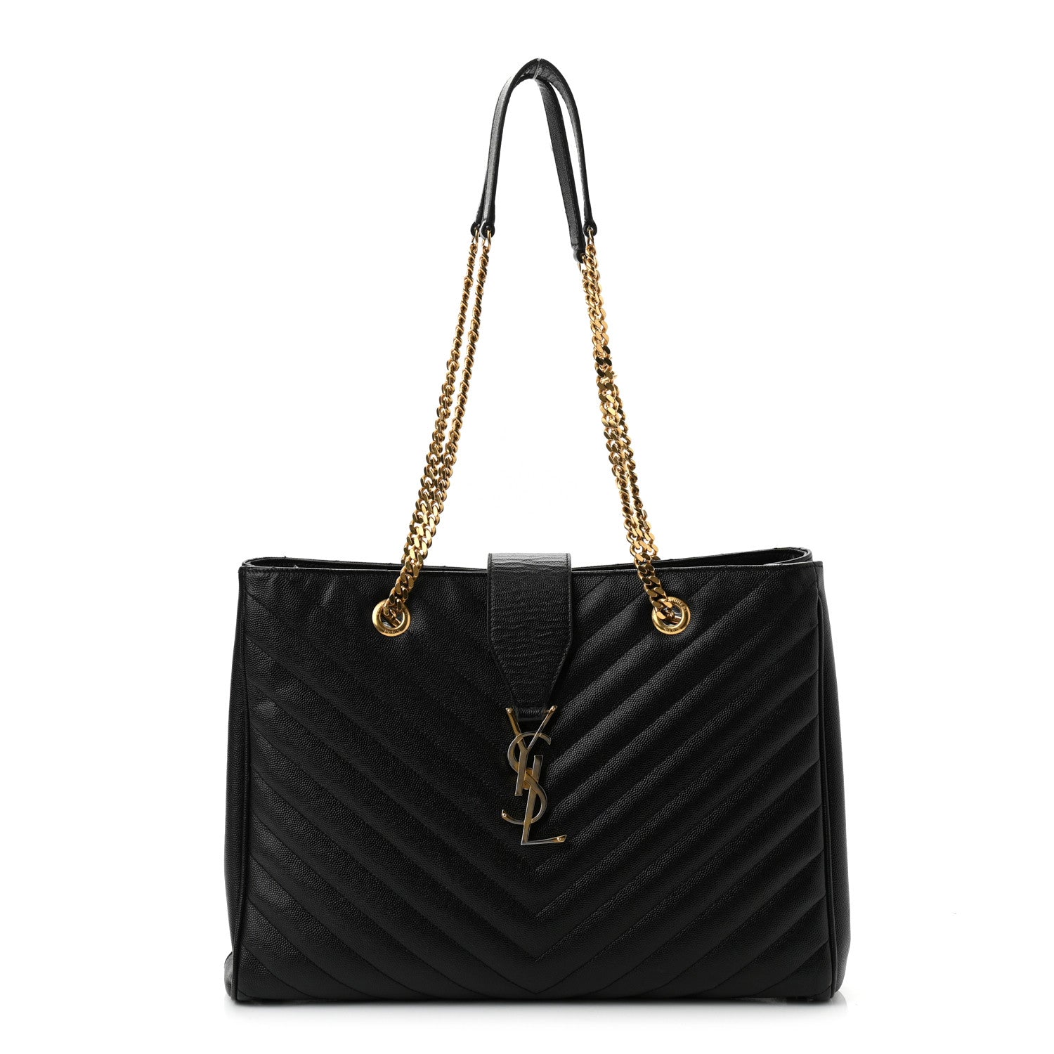 Saint Laurent Grain De Poudre Matelasse Chevron Monogram Shopping Bag Black 1 of 10