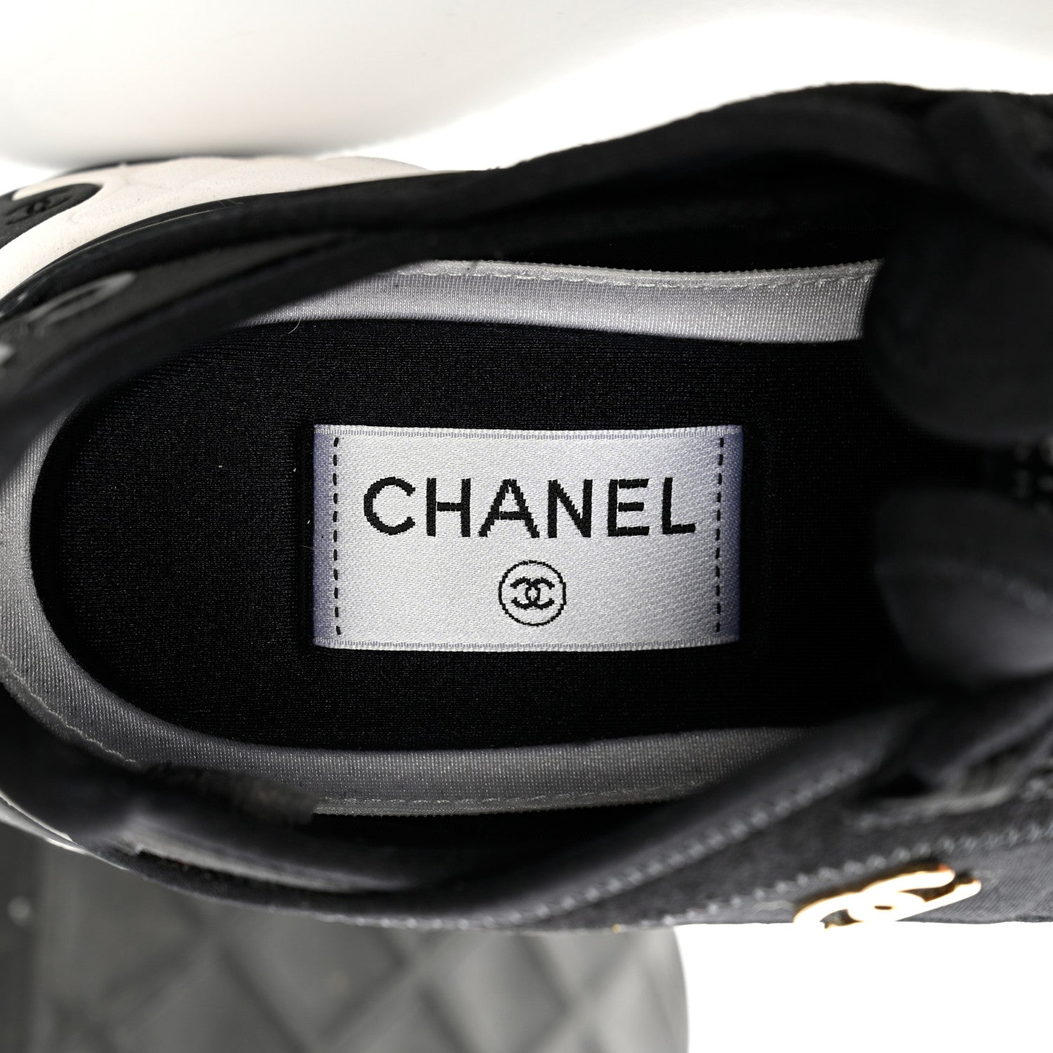 Chanel Velvet Calfskin Mixed Fibers CC Sneakers 38.5 Black 7 of 7