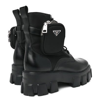 Prada Spazzolato Rois Re-Nylon Metal Triangle Logo Monolith Pouch Pocket 55mm Boots 41 Black 4 of 11