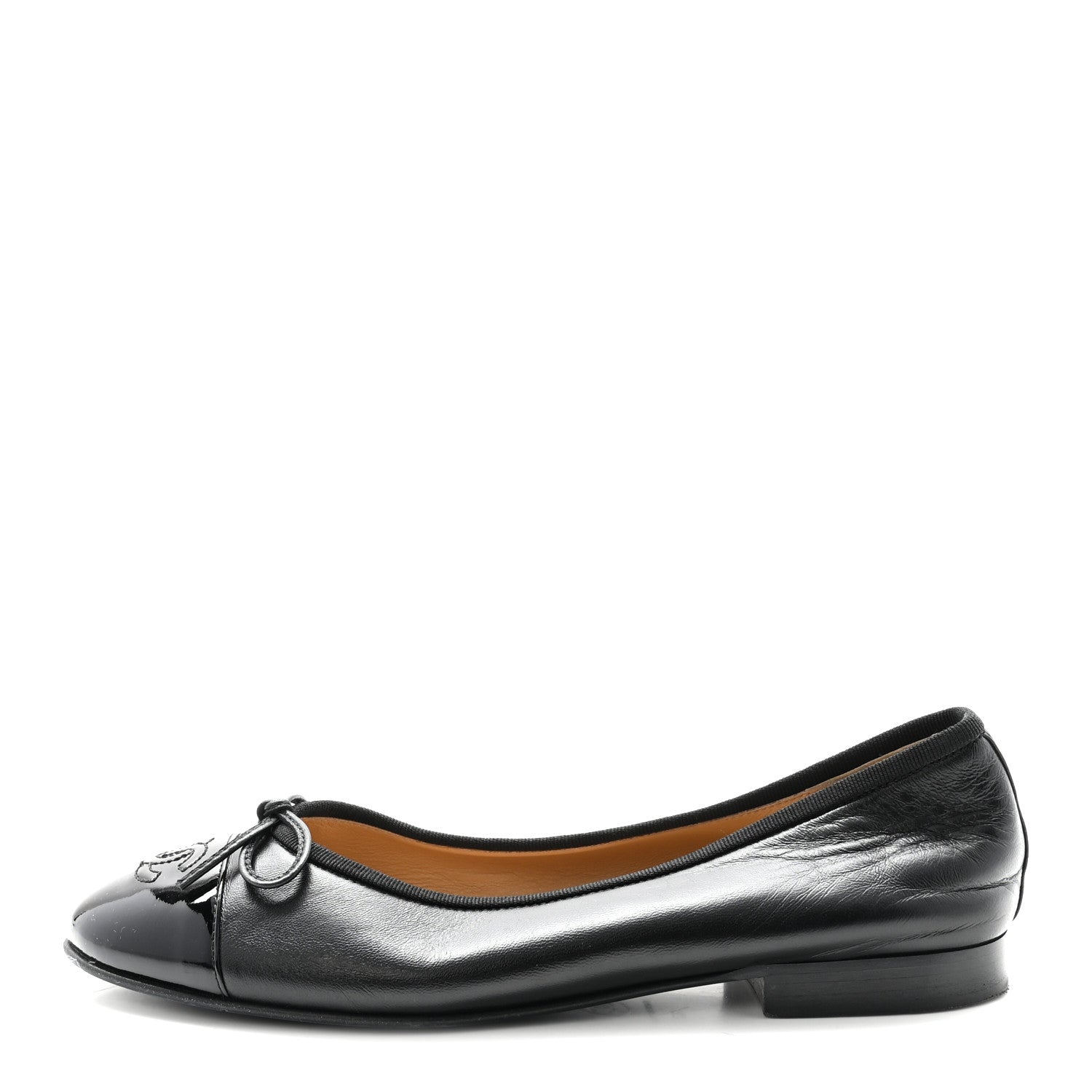 Chanel Lambskin Patent Cap Toe Ballerina Flats 37 Black 1 of 10