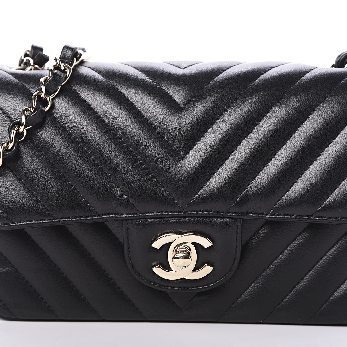 Lambskin Chevron Quilted Mini Rectangular Flap Black