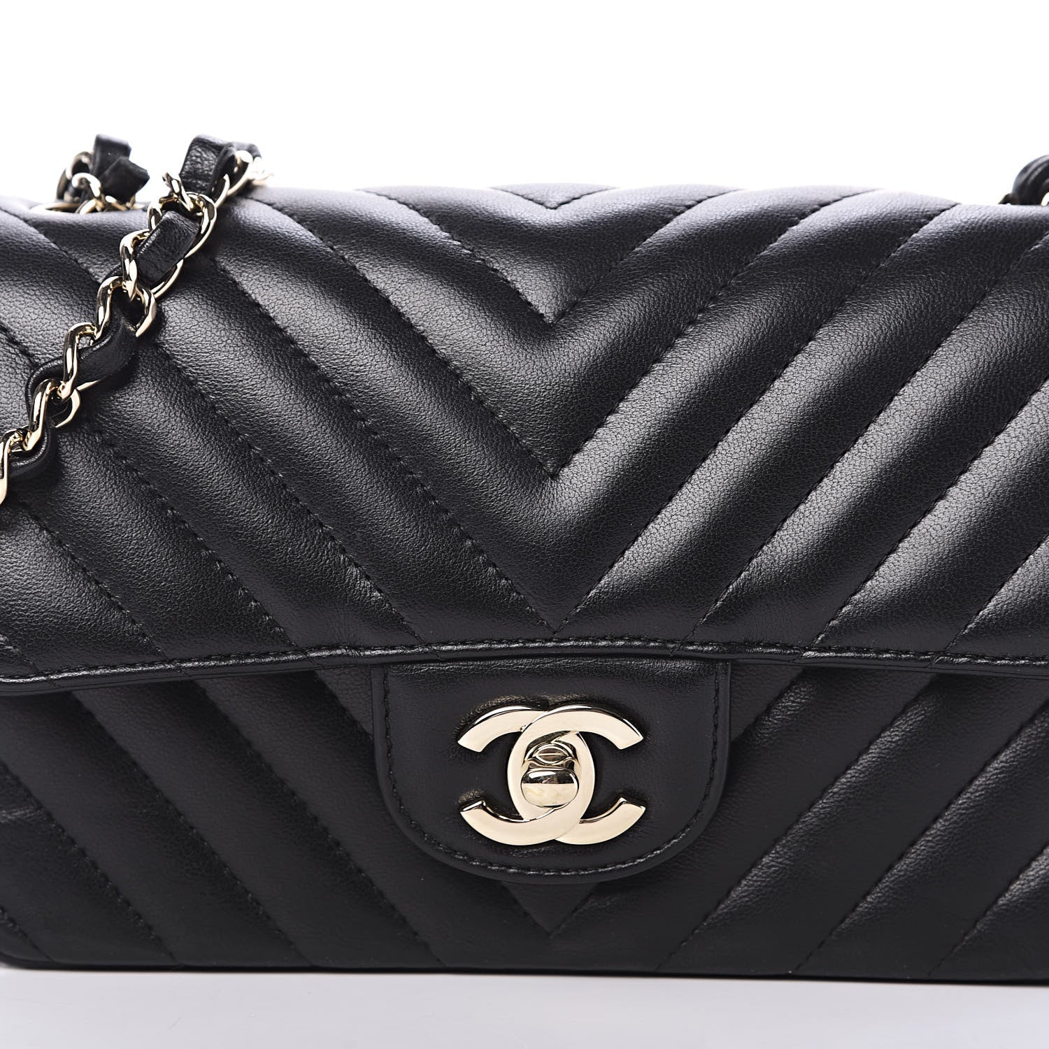 Chanel Lambskin Chevron Quilted Mini Rectangular Flap Black 10 of 10