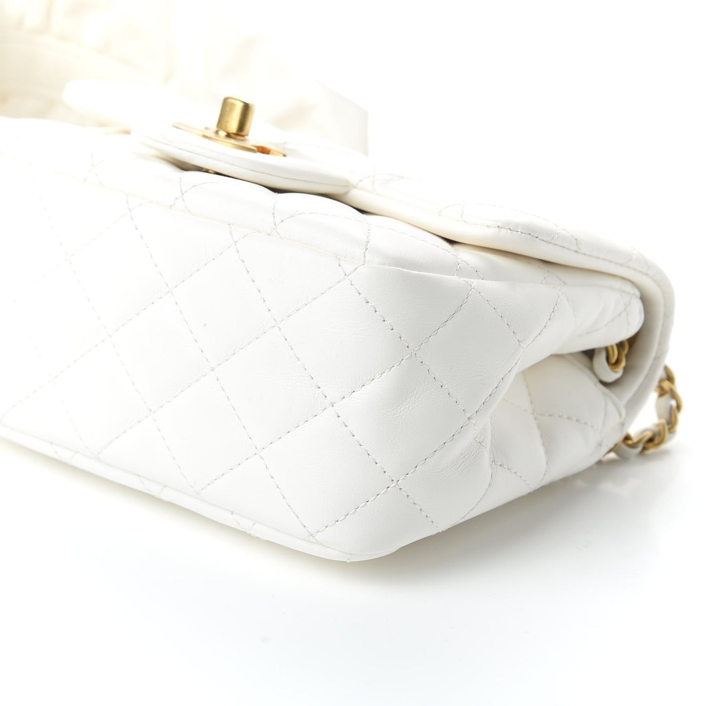 Calfskin Quilted Mini Romance Square Flap White
