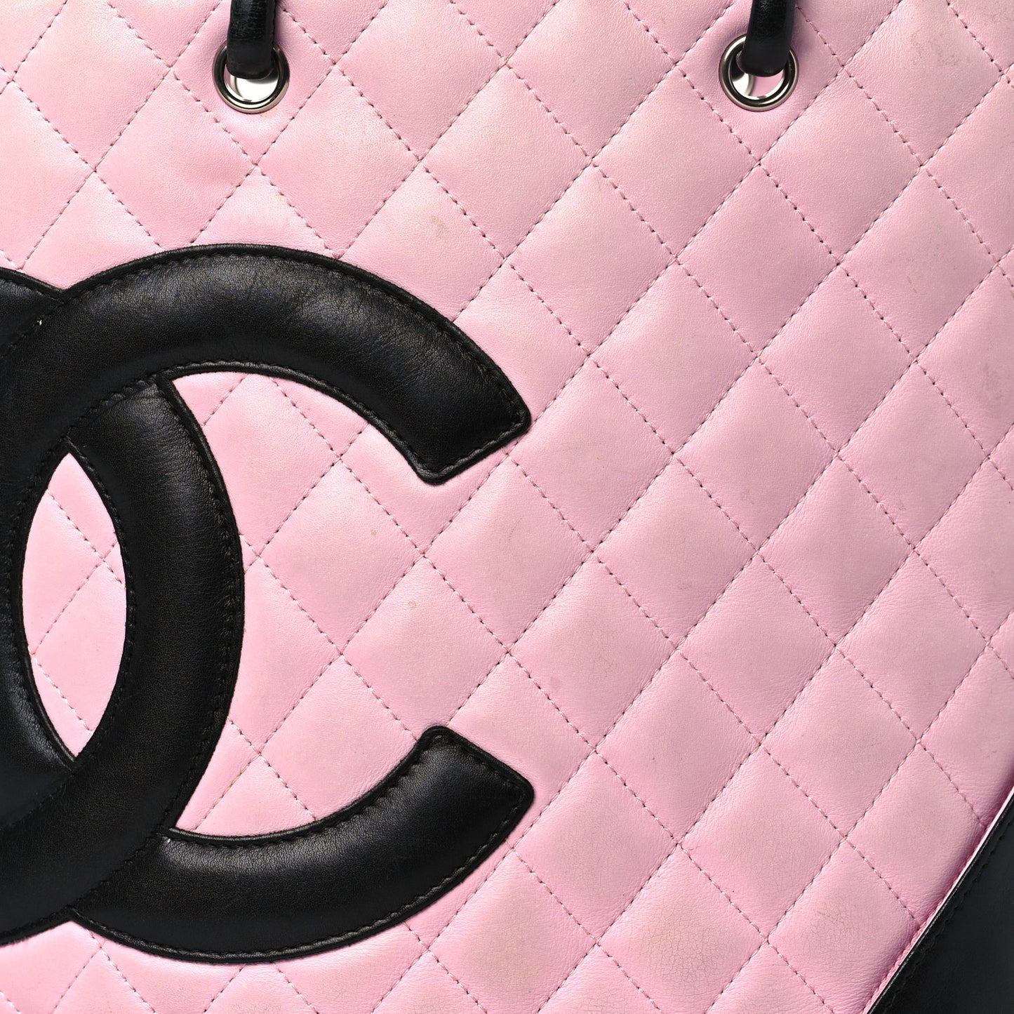Calfskin Quilted Medium Cambon Tote Pink Black