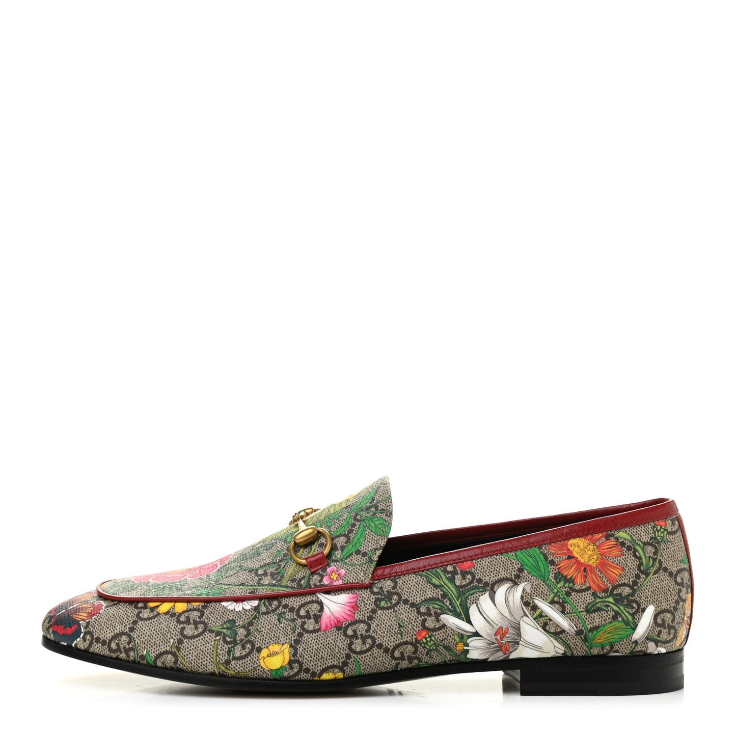 Canvas GG Monogram Flora Horsebit Womens Jordaan Loafers 41 Beige Ebony Multicolor Red
