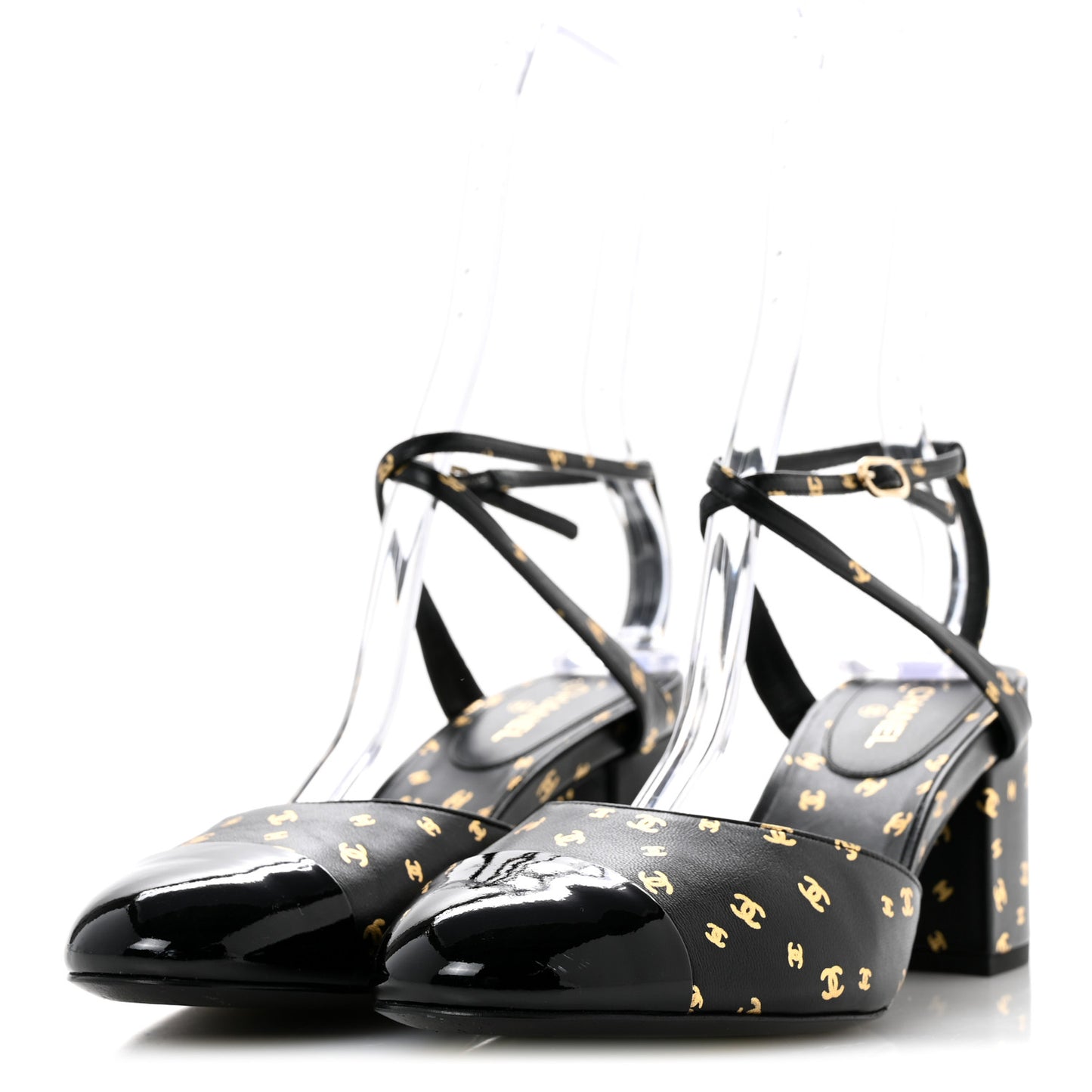 Printed Lambskin Patent Calfskin CC Slingbacks 39 Black Gold