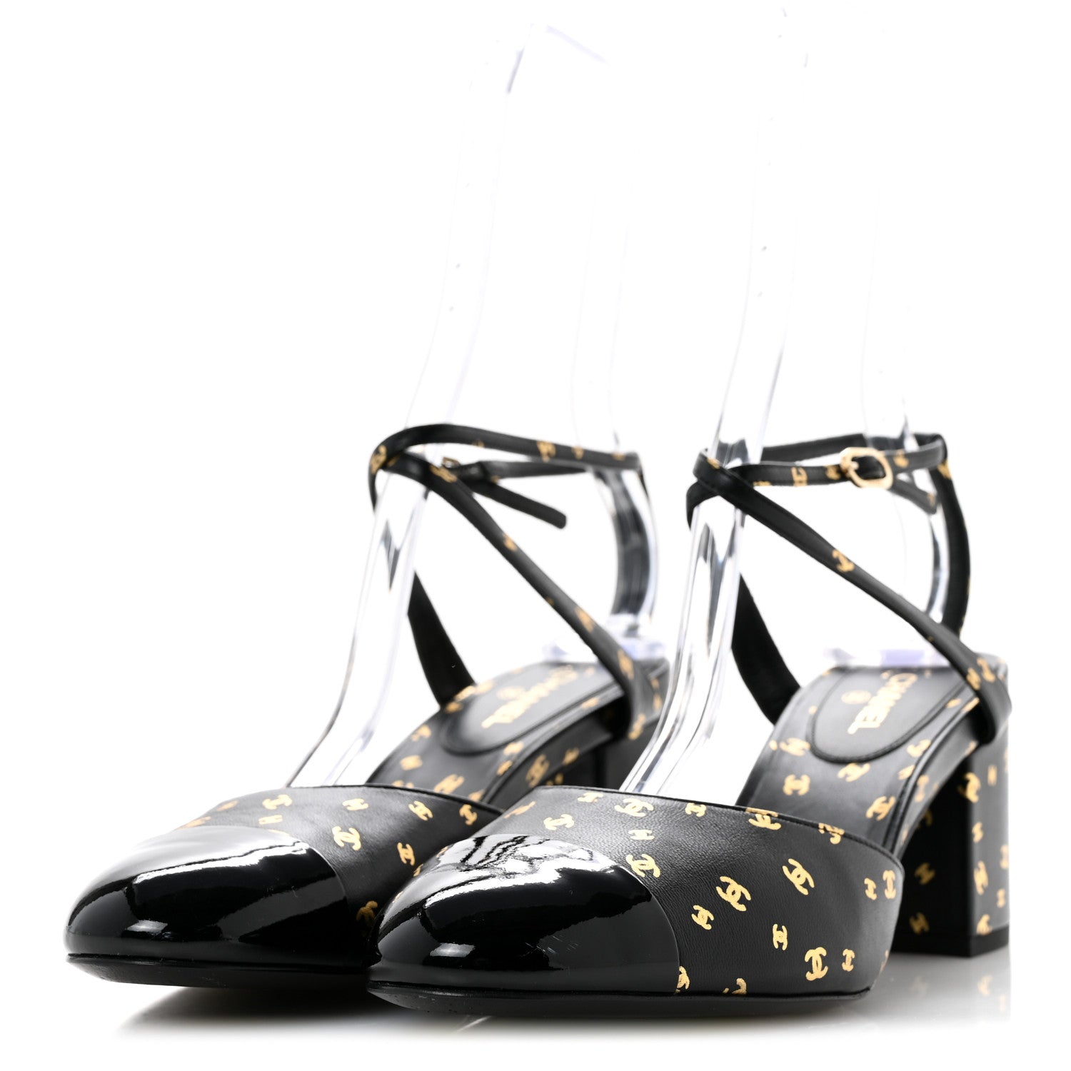 Chanel Printed Lambskin Patent Calfskin CC Slingbacks 39 Black Gold 4 of 11