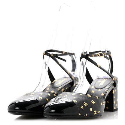 Chanel Printed Lambskin Patent Calfskin CC Slingbacks 39 Black Gold 4 of 11