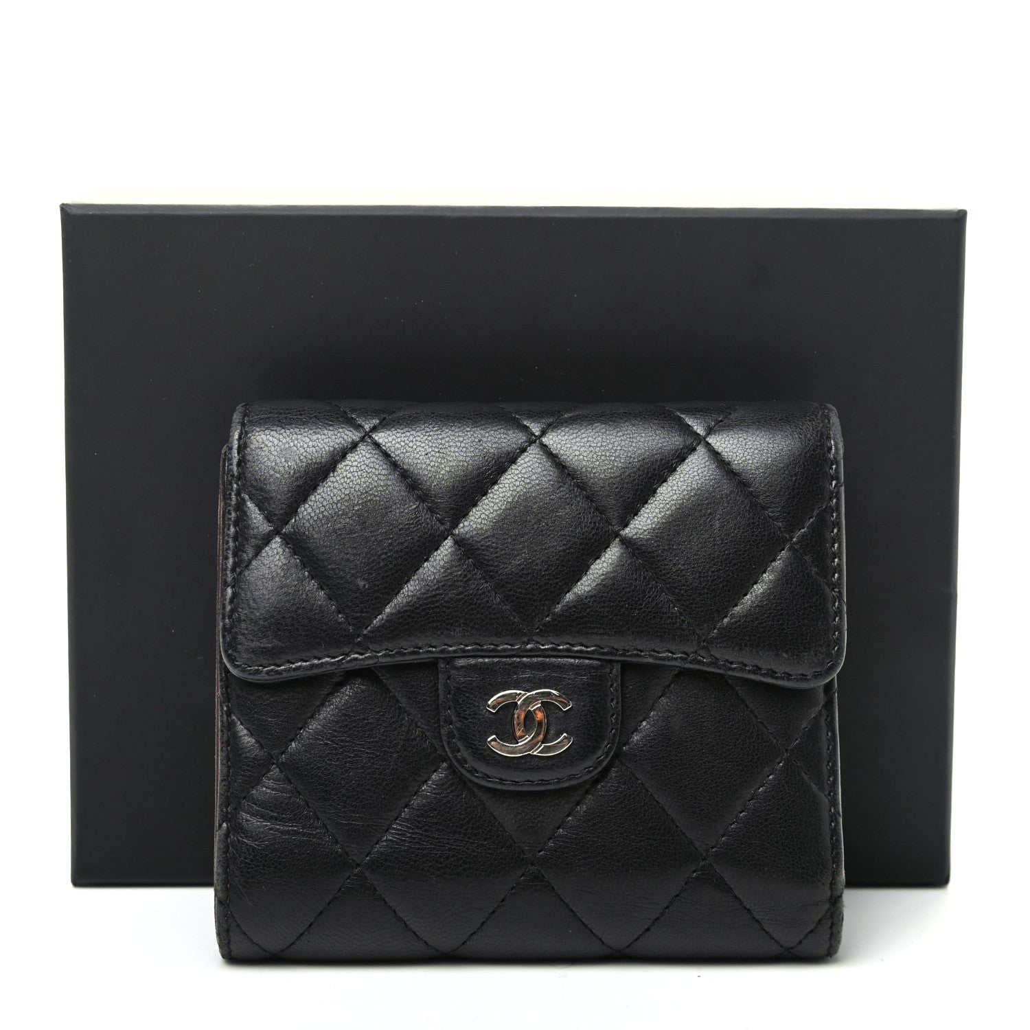 Chanel Lambskin Quilted Compact Flap Wallet Black 13 of 13