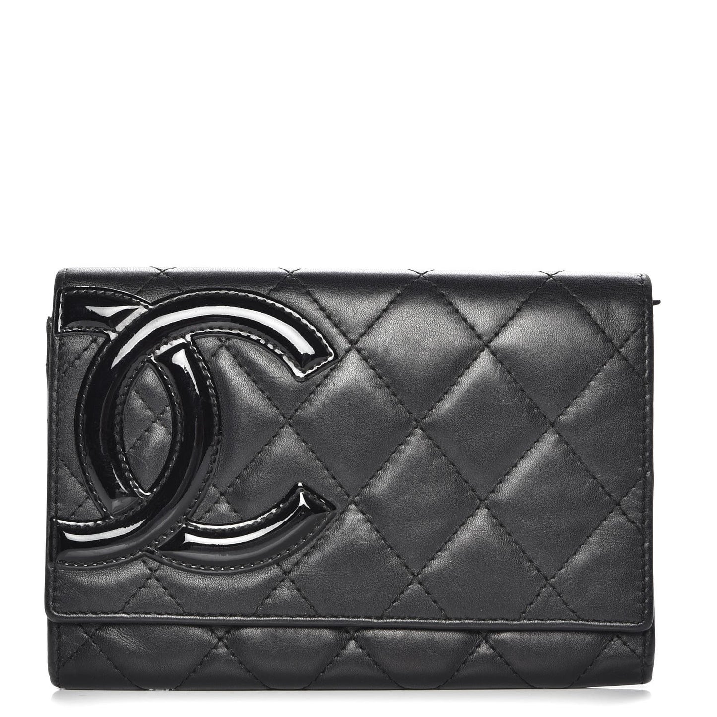 Calfskin Quilted Cambon Flap Wallet Black