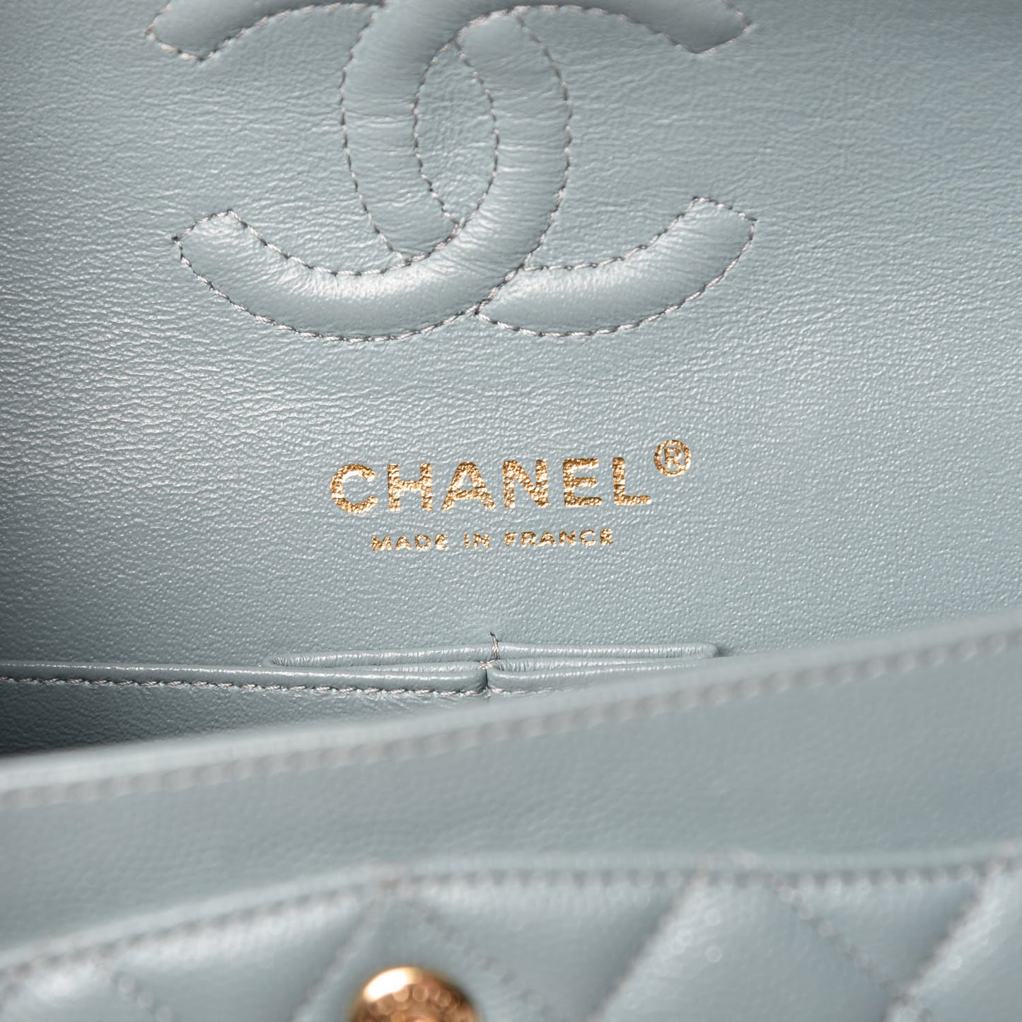 Iridescent Caviar Quilted Small Double Flap Light Blue