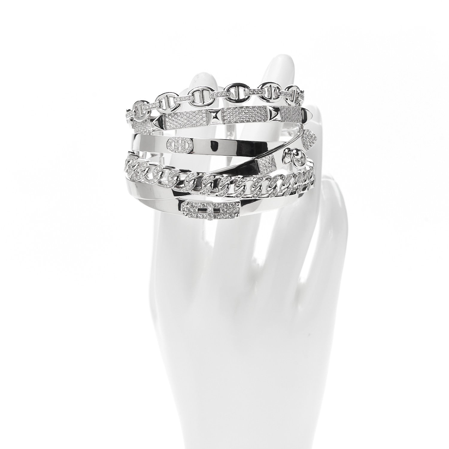 Hermes 18K White Gold Diamond TGM Alchimie Bracelet SH 2 of 7