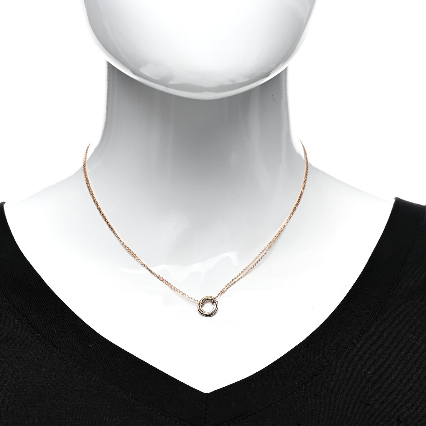 18K Pink Yellow White Gold Trinity Double Chain Pendant Necklace