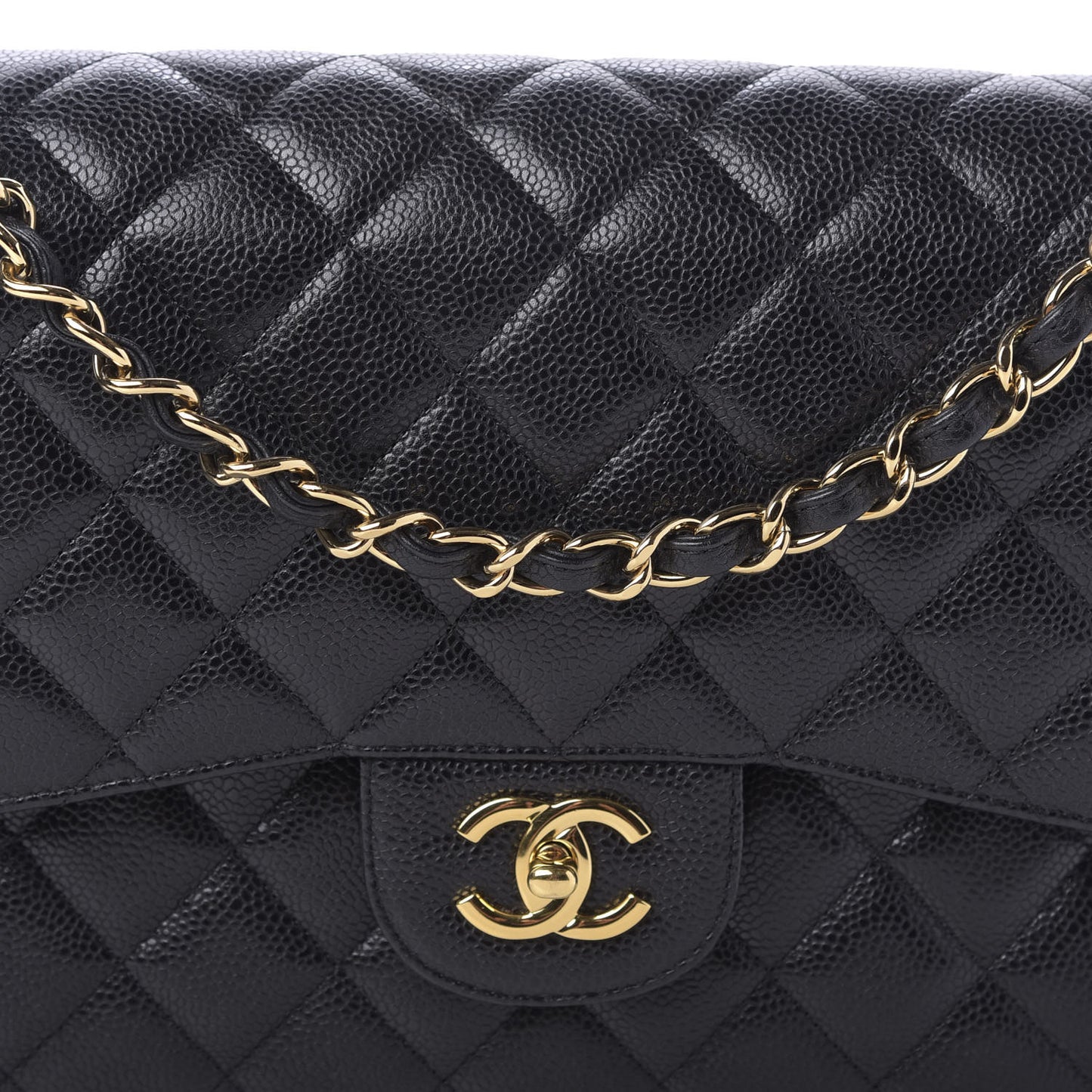 Caviar Quilted Jumbo Double Flap Black