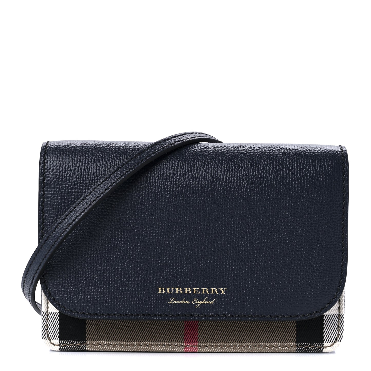 Grained Calfskin House Check Tartan Mix Hampshire Wallet On Chain Navy