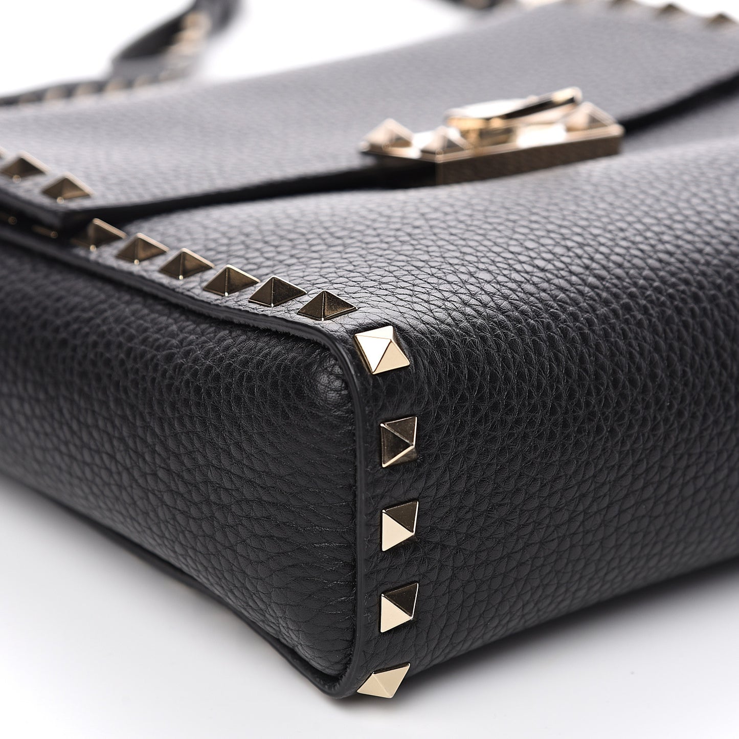 Pebbled Calfskin Rockstud Flip Lock Flap Messenger Black