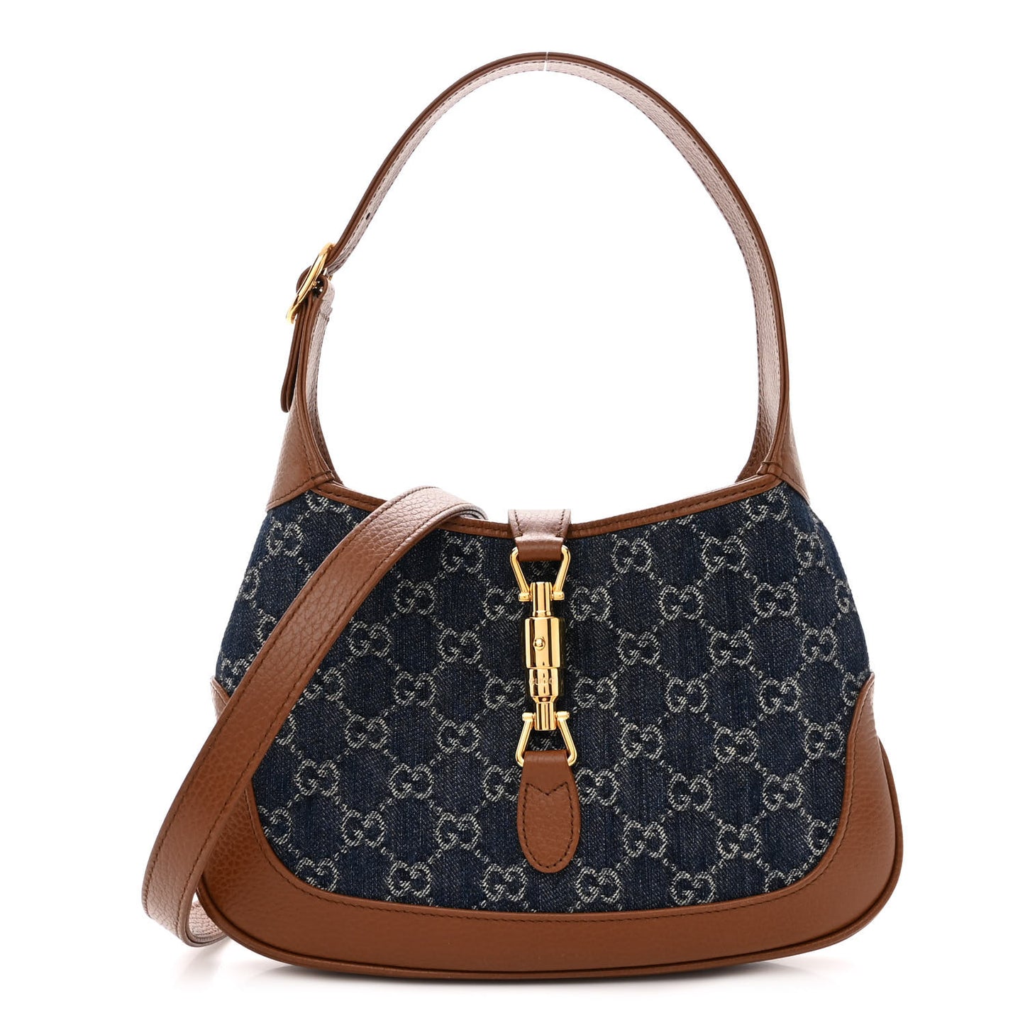 New Denim GG Monogram Calfskin Small Jackie 1961 Hobo Blue Tea Cuir