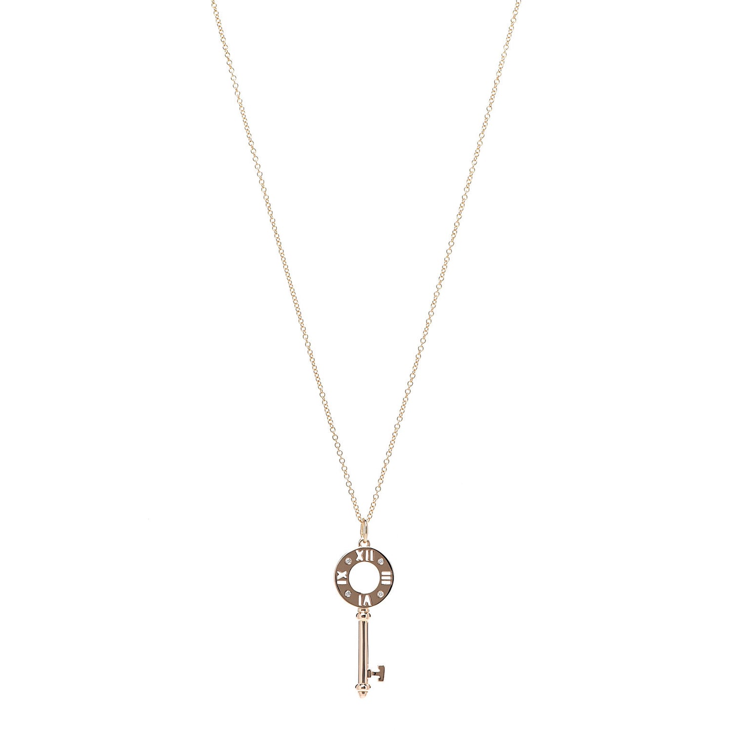 18K Rose Gold Diamond Atlas Pierced Key Pendant Necklace